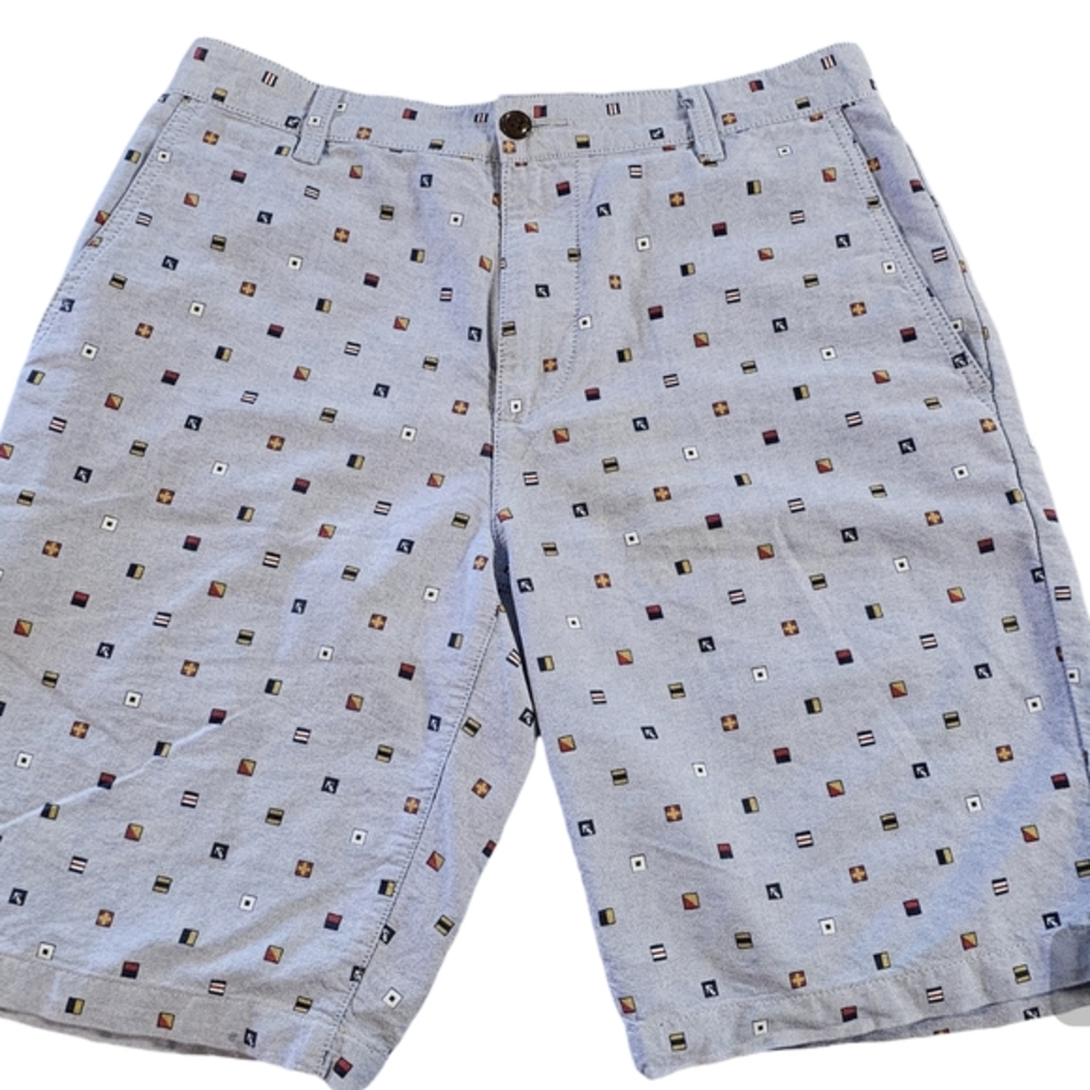 Dockers Mens Blue Nautical Signal Flag Anchor Oxford Shorts Size 30 Preppy